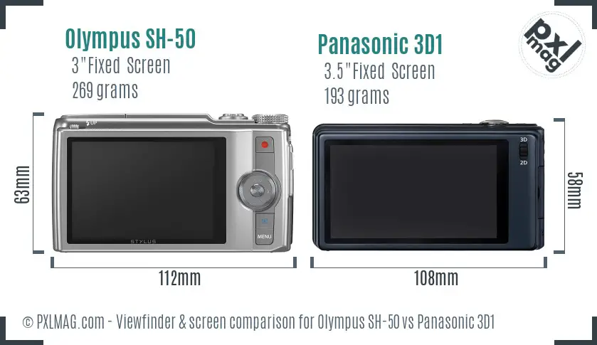 Olympus SH-50 vs Panasonic 3D1 Screen and Viewfinder comparison