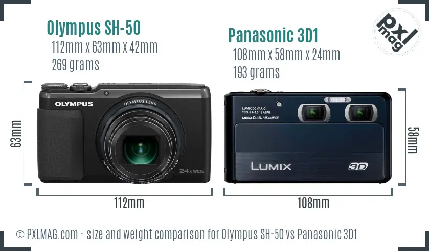 Olympus SH-50 vs Panasonic 3D1 size comparison