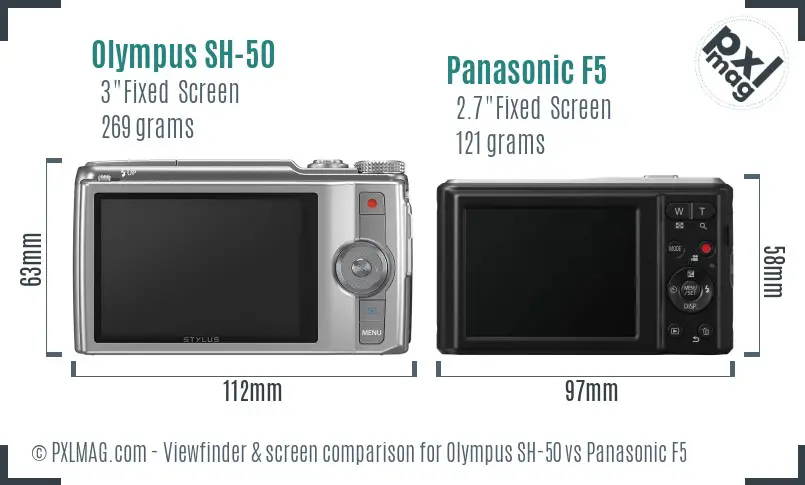 Olympus SH-50 vs Panasonic F5 Screen and Viewfinder comparison