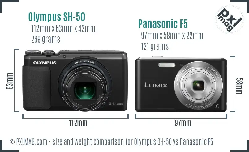 Olympus SH-50 vs Panasonic F5 size comparison