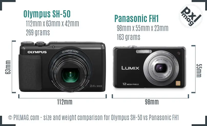 Olympus SH-50 vs Panasonic FH1 size comparison