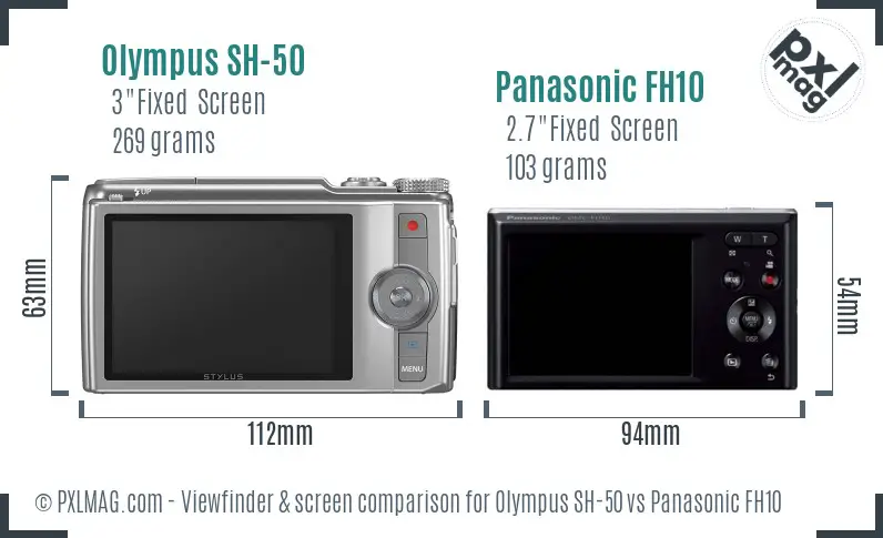 Olympus SH-50 vs Panasonic FH10 Screen and Viewfinder comparison