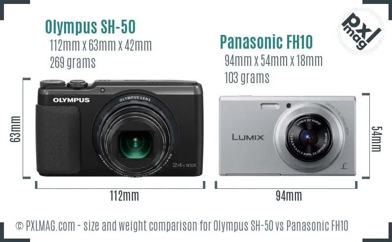Olympus SH-50 vs Panasonic FH10 size comparison