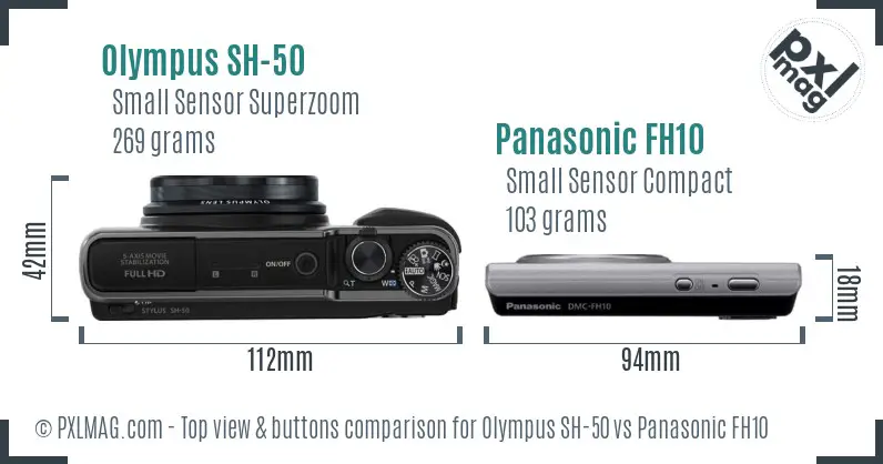Olympus SH-50 vs Panasonic FH10 top view buttons comparison