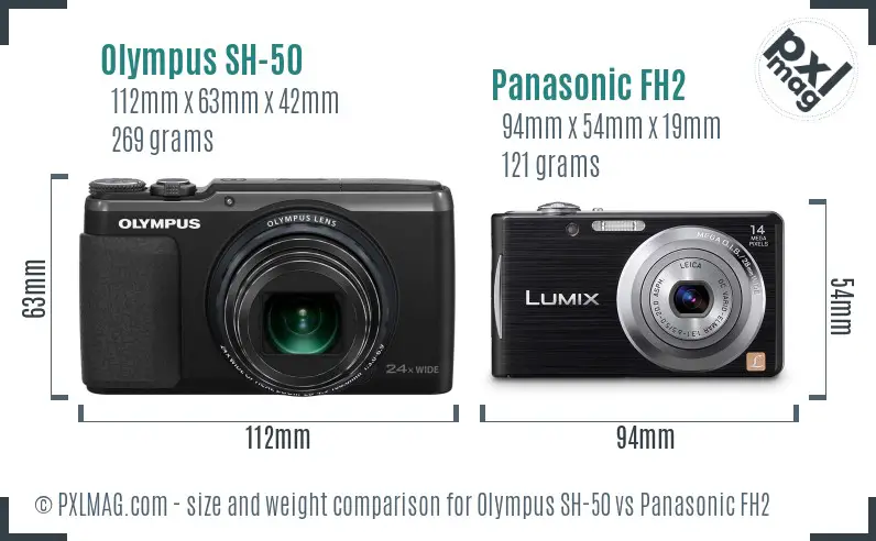 Olympus SH-50 vs Panasonic FH2 size comparison