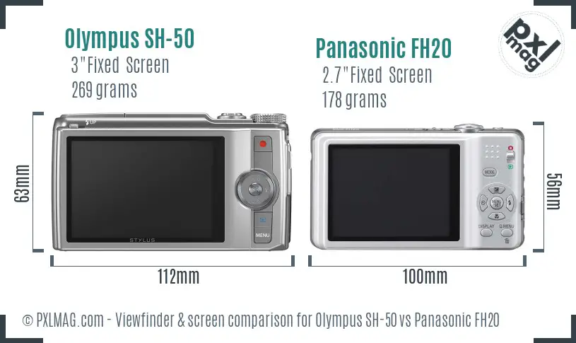 Olympus SH-50 vs Panasonic FH20 Screen and Viewfinder comparison