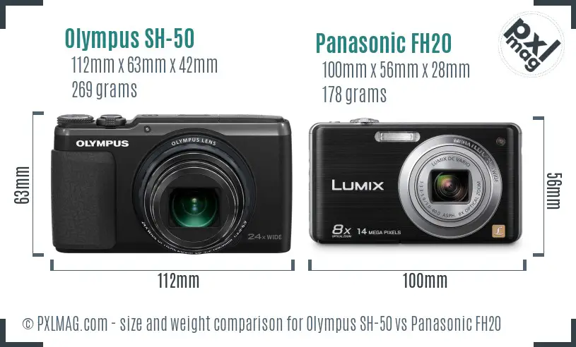Olympus SH-50 vs Panasonic FH20 size comparison