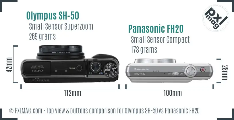 Olympus SH-50 vs Panasonic FH20 top view buttons comparison