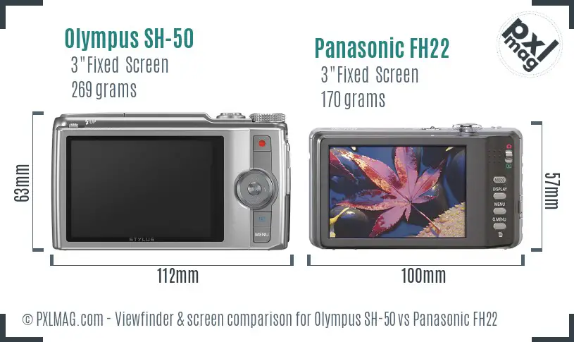 Olympus SH-50 vs Panasonic FH22 Screen and Viewfinder comparison