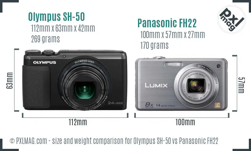 Olympus SH-50 vs Panasonic FH22 size comparison