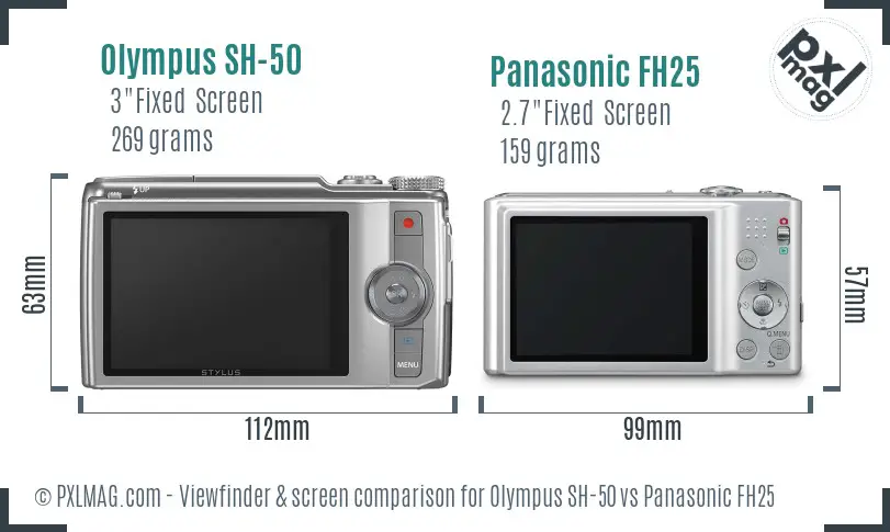 Olympus SH-50 vs Panasonic FH25 Screen and Viewfinder comparison