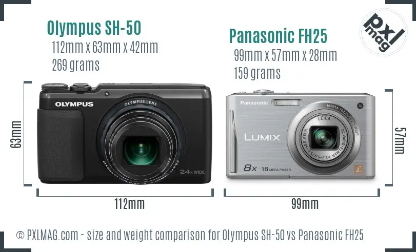 Olympus SH-50 vs Panasonic FH25 size comparison