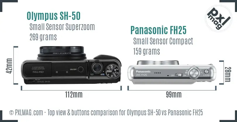 Olympus SH-50 vs Panasonic FH25 top view buttons comparison
