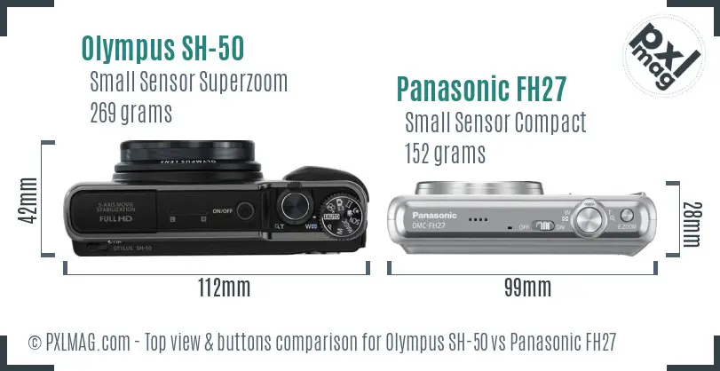 Olympus SH-50 vs Panasonic FH27 top view buttons comparison