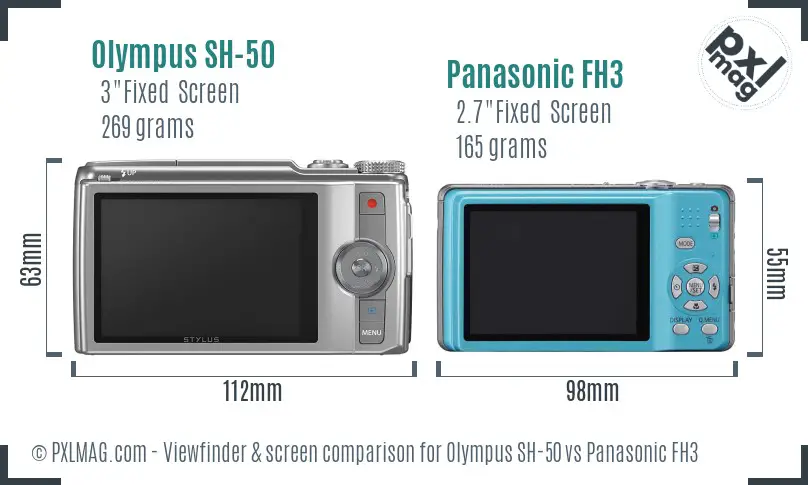 Olympus SH-50 vs Panasonic FH3 Screen and Viewfinder comparison