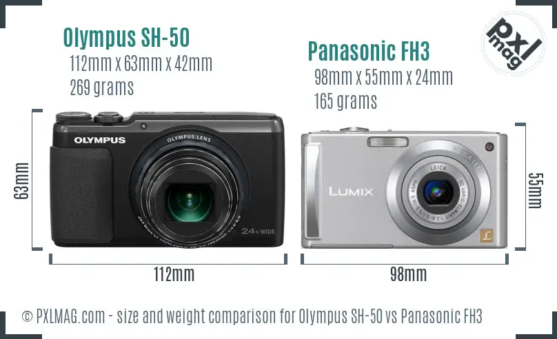 Olympus SH-50 vs Panasonic FH3 size comparison