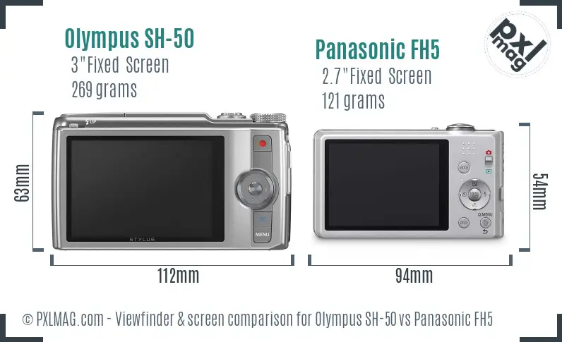 Olympus SH-50 vs Panasonic FH5 Screen and Viewfinder comparison