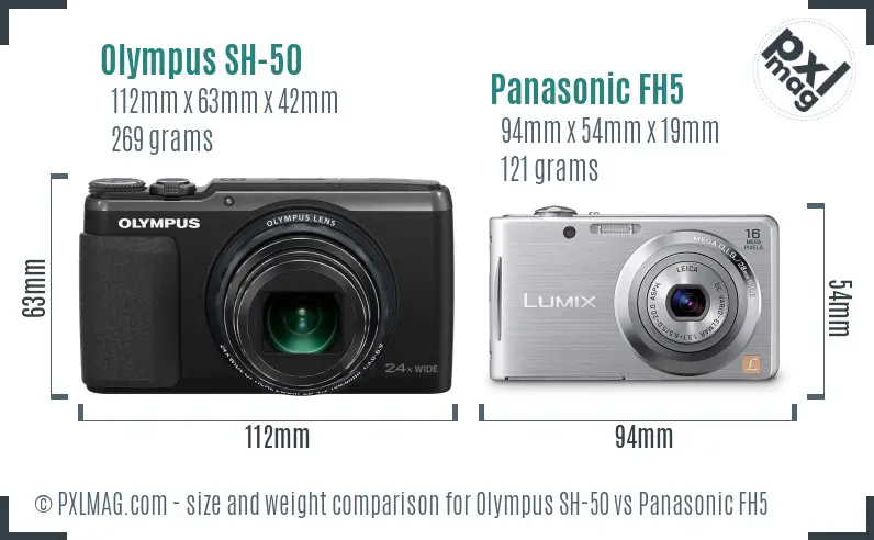 Olympus SH-50 vs Panasonic FH5 size comparison