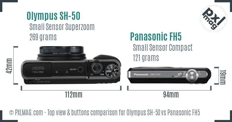 Olympus SH-50 vs Panasonic FH5 top view buttons comparison