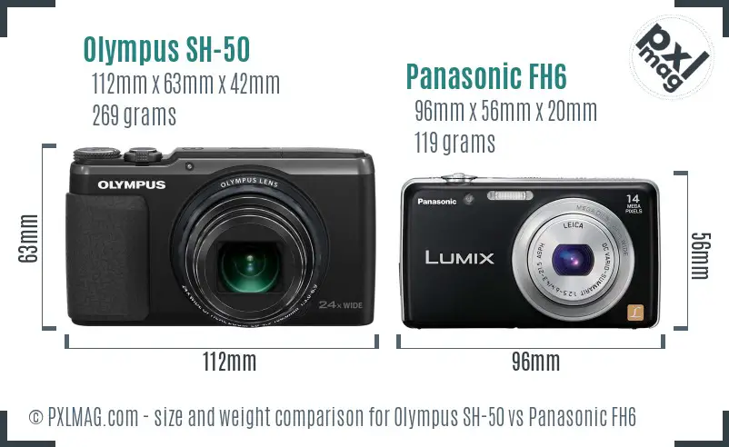 Olympus SH-50 vs Panasonic FH6 size comparison