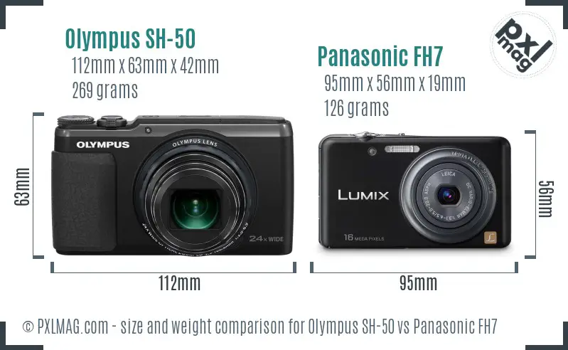 Olympus SH-50 vs Panasonic FH7 size comparison