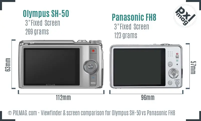 Olympus SH-50 vs Panasonic FH8 Screen and Viewfinder comparison