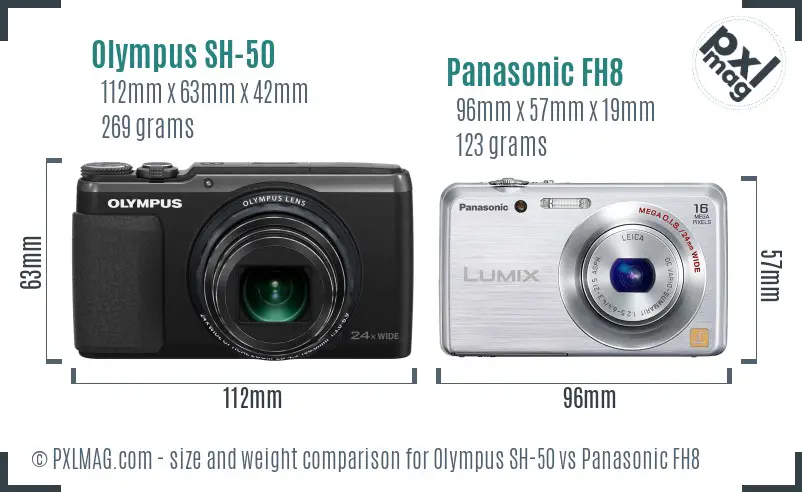 Olympus SH-50 vs Panasonic FH8 size comparison