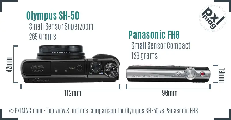 Olympus SH-50 vs Panasonic FH8 top view buttons comparison