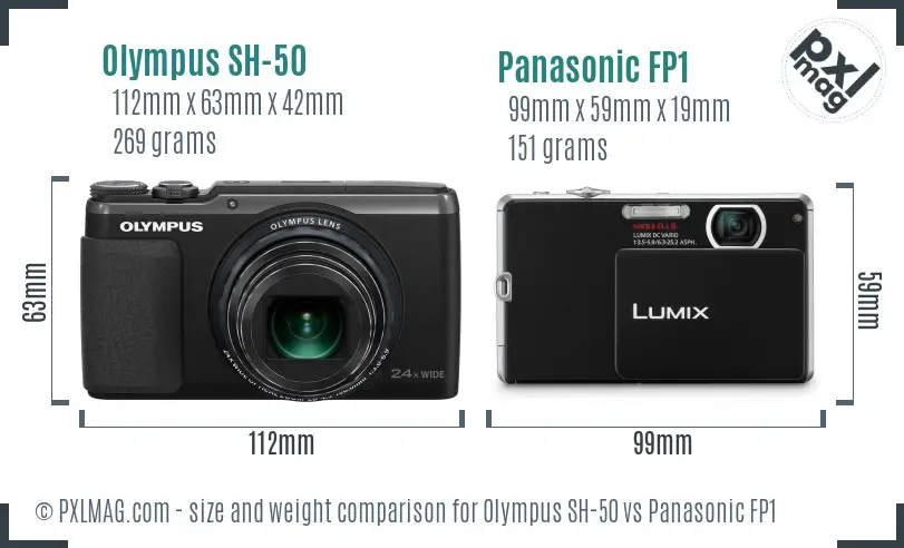 Olympus SH-50 vs Panasonic FP1 size comparison