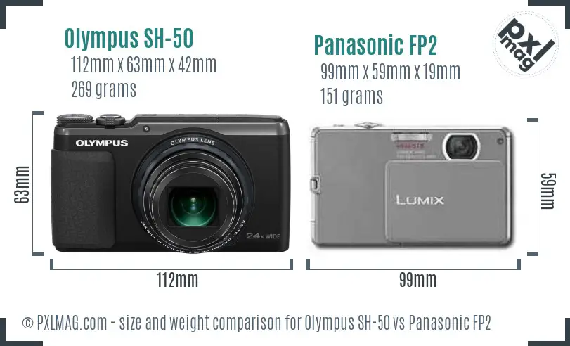Olympus SH-50 vs Panasonic FP2 size comparison