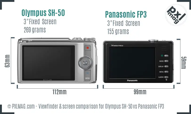 Olympus SH-50 vs Panasonic FP3 Screen and Viewfinder comparison