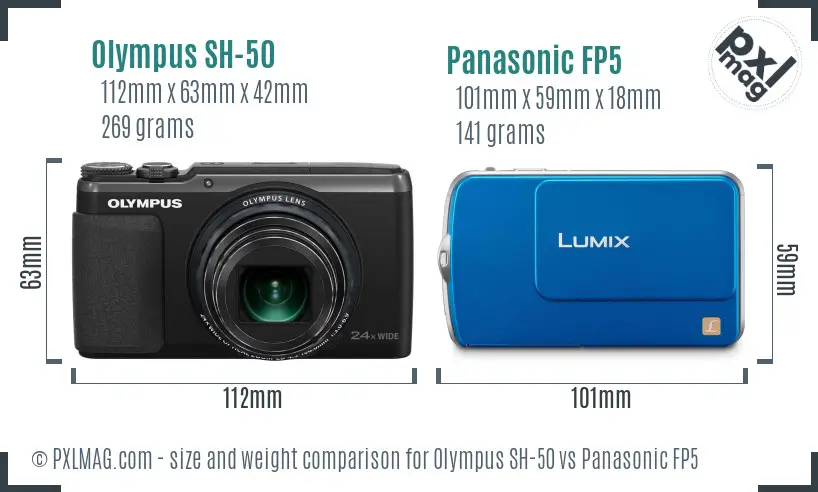 Olympus SH-50 vs Panasonic FP5 size comparison