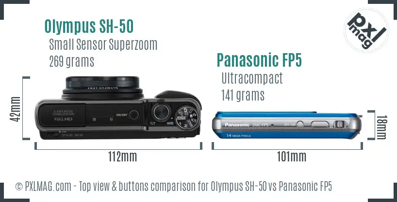 Olympus SH-50 vs Panasonic FP5 top view buttons comparison