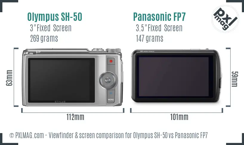 Olympus SH-50 vs Panasonic FP7 Screen and Viewfinder comparison