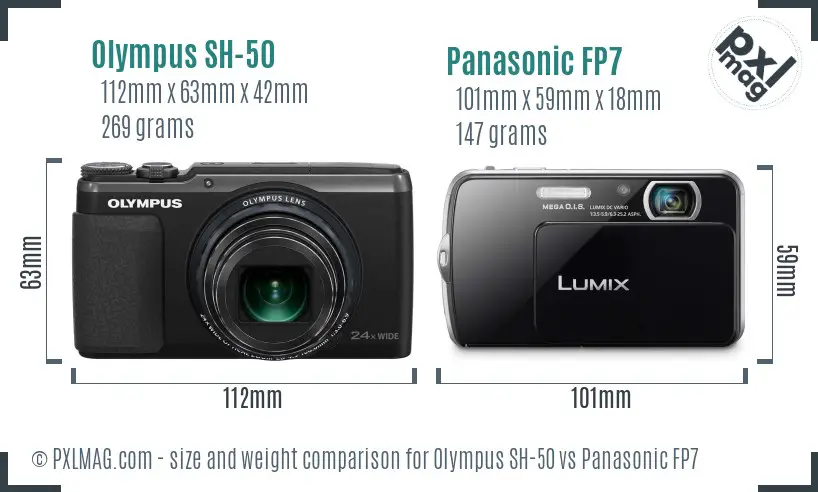 Olympus SH-50 vs Panasonic FP7 size comparison