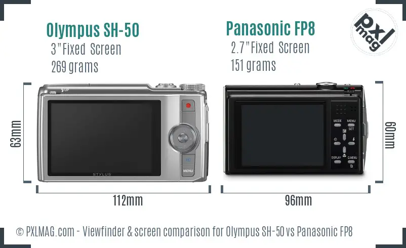 Olympus SH-50 vs Panasonic FP8 Screen and Viewfinder comparison