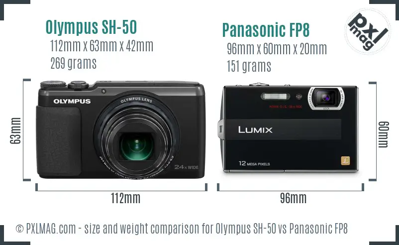 Olympus SH-50 vs Panasonic FP8 size comparison