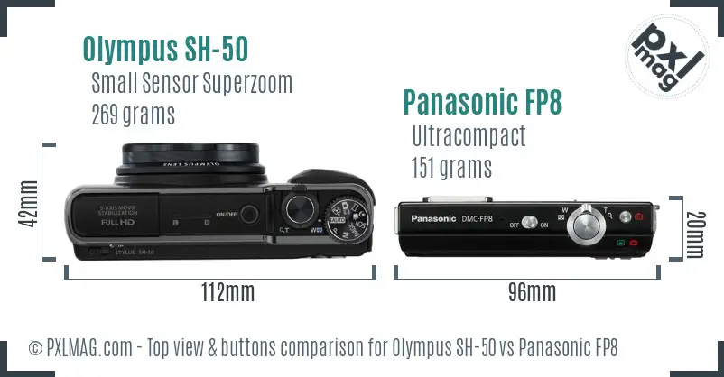 Olympus SH-50 vs Panasonic FP8 top view buttons comparison