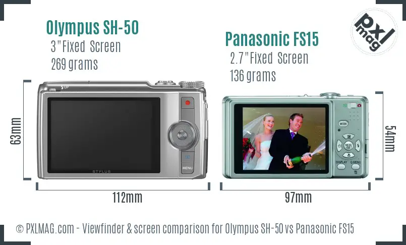 Olympus SH-50 vs Panasonic FS15 Screen and Viewfinder comparison