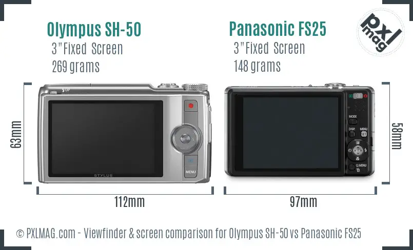 Olympus SH-50 vs Panasonic FS25 Screen and Viewfinder comparison