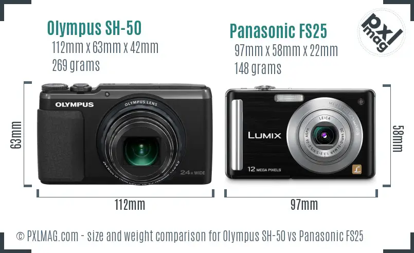 Olympus SH-50 vs Panasonic FS25 size comparison