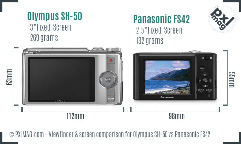 Olympus SH-50 vs Panasonic FS42 Screen and Viewfinder comparison