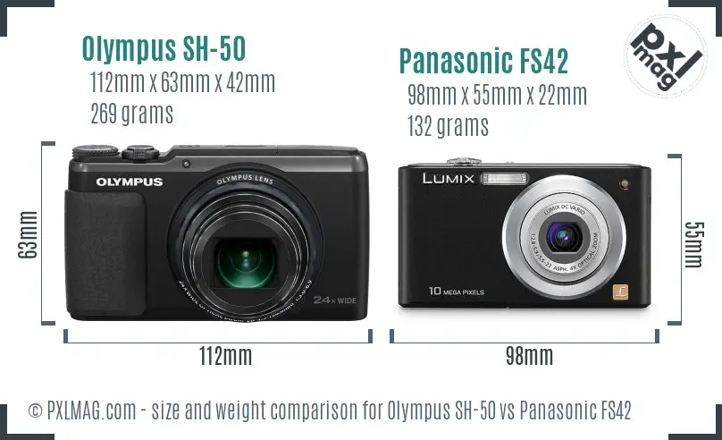 Olympus SH-50 vs Panasonic FS42 size comparison