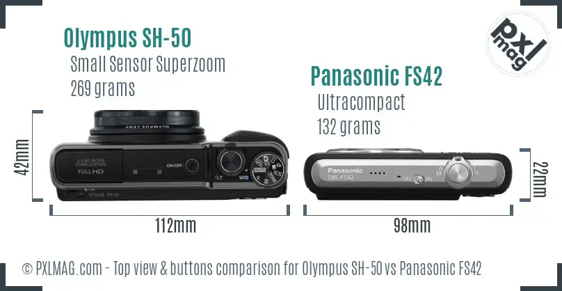 Olympus SH-50 vs Panasonic FS42 top view buttons comparison