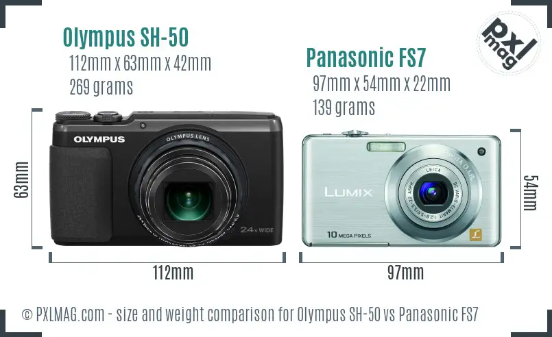 Olympus SH-50 vs Panasonic FS7 size comparison