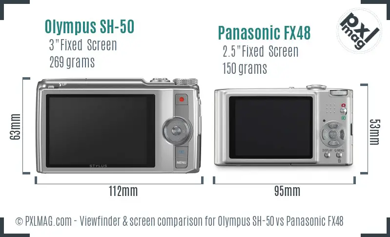 Olympus SH-50 vs Panasonic FX48 Screen and Viewfinder comparison