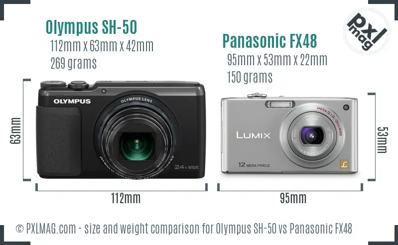 Olympus SH-50 vs Panasonic FX48 size comparison