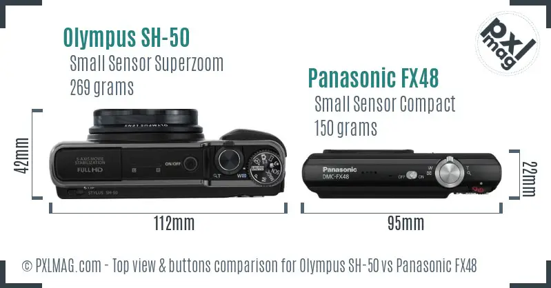 Olympus SH-50 vs Panasonic FX48 top view buttons comparison