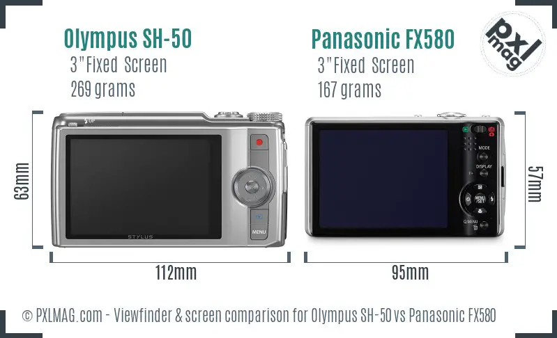 Olympus SH-50 vs Panasonic FX580 Screen and Viewfinder comparison