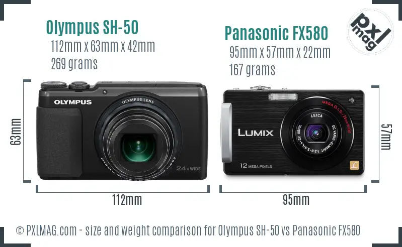 Olympus SH-50 vs Panasonic FX580 size comparison
